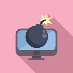 Poster - Round black bomb is exploding on a desktop computer, representing online security threats