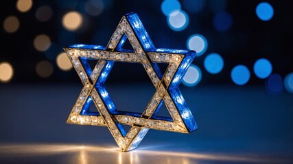 Glowing Star of David among the garlands. Hanukkah concept