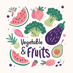 Hand drawn vegetable and fruit illustrations