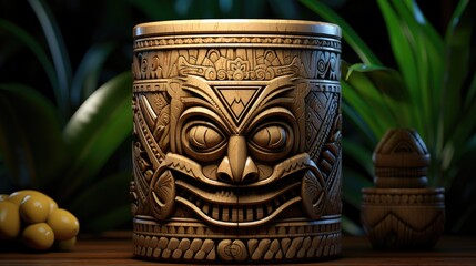 Wall Mural - A handcrafted clay planter with a detailed Aztec design Transparent Background Images 