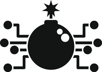 Poster - classic bomb image is connected to a network, representing cyber attacks