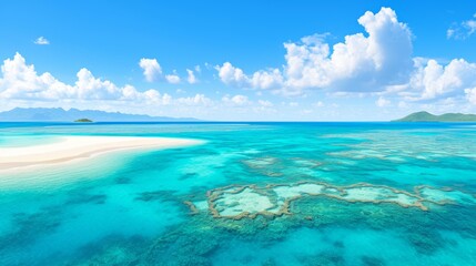 Poster - Aerial View of Tropical Island with Pristine White Sand Beach and Turquoise Ocean.