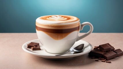 Wall Mural - A cup of cappuccino with a heart-shaped design on top