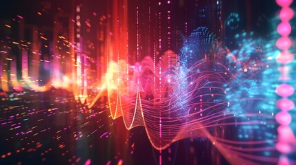Poster - An artistic depiction of various audio effects like reverb, delay, chorus, and distortion, illustrated as dynamic tools altering sound waves with colorful, immersive visual effects