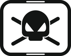 Poster - Black and white icon of a smartphone displaying a skull and crossbones, representing cyber threats and online security risks