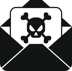 Wall Mural - Envelope is open and a document with a skull and crossbones is coming out of it, symbolizing a computer virus