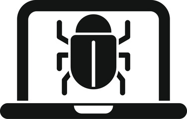 Poster - black silhouette of a computer bug infecting a laptop screen, representing cybersecurity threats