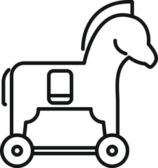 Poster - Line icon of a trojan horse standing on wheels, representing deception and strategy