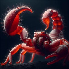 Poster - AI generated illustration of a close-up of a vibrant red scorpion with detailed textures