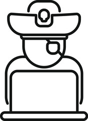 Aufkleber - Hacker wearing a pirate hat and eye patch is working on a laptop, representing the concept of cyber crime