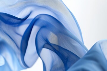 Poster - Abstract background wallpaper, close-up of blue fabric, smooth and flowing in the wind, against a white background. The focus is on capturing the texture and softness of the material. curves folds