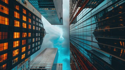 Sticker - Cityscape with Buildings Reflecting Clouds