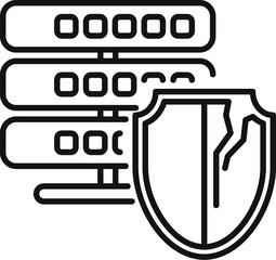 Poster - Outline style icon representing a data server security breach with a broken shield