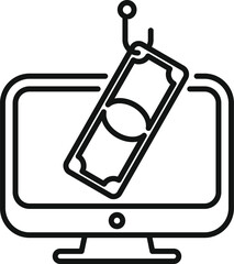 Poster - fishing hook is pulling a dollar bill from a computer screen, depicting online scams and financial f
