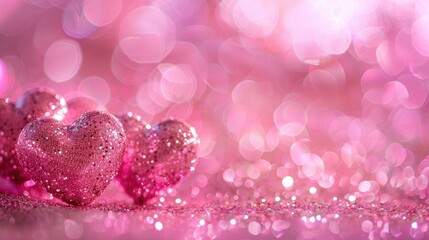 Wall Mural - Pink background with glitter hearts symbolizing Valentine s Day love Square concept