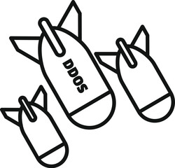 Poster - line art illustration of a ddos attack concept with three bombs falling down