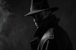 © Nld - Vintage detective wearing a trench coat and hat in a dark moody scene