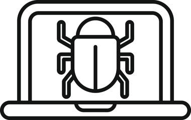 Poster - simple line icon of a laptop showing a bug, indicating a cyber security breach