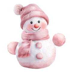 Wall Mural - Pink snowman with hat scarf and buttons in watercolor style for christmas clipart with transparent background