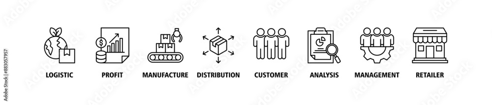 Supply chain management banner web website icon set vector symbol ...