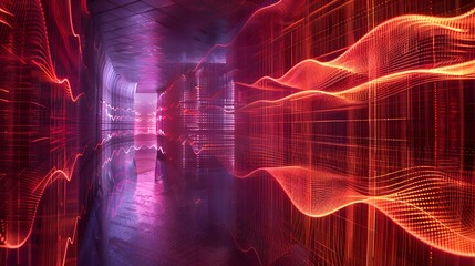Poster - A mesmerizing visualization of reverb effects, showing sound waves bouncing off virtual walls and surfaces, creating a rich, immersive sonic environment