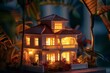 © DK_2020 - Palms gently cradling model of a private two-story house illuminated by warm lighting