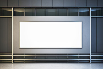 Poster - Blank billboard mockup on an indoor wall, concept of advertising display in a business environment, light background. 3D Rendering