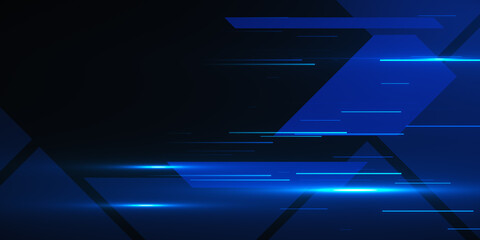 Poster - Abstract blue geometric shapes and glowing lines on a dark background, concept of futuristic digital design. 3D Rendering