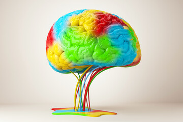 Aufkleber - A colorful brain model melting onto a plain background, representing a creative concept in artistic style. 3D Rendering