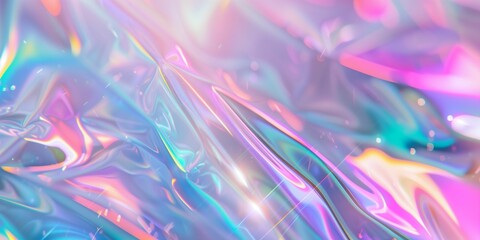 Wall Mural - Iridescent Gradient. Hologram Background. Pop Effect. Metalic Foil. Holographic Texture. Purple Metal Shapes. Chrome Paper. Soft Holography Template. Blue Iridescent Gradient