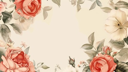 Wall Mural - Floral banner on beige background with space for text representing nature for cards