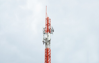 elecommunication tower with 5G cellular network antenna Mobile Signal Tower in Asia on cloudy sky