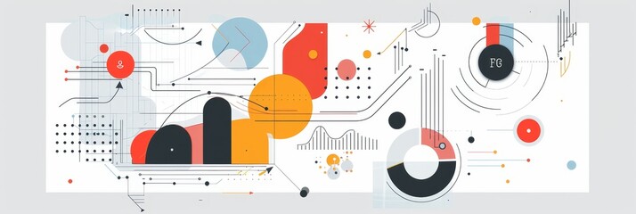 Poster - Abstract Geometric Design with Color and Circles - A vibrant abstract geometric design featuring colorful circles, lines, and patterns. This modern and stylish graphic design showcases a minimalist ap