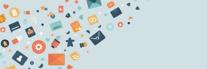 Poster - Abstract Illustration of Social Media Icons and Symbols - Abstract illustration featuring various social media icons and symbols, representing the interconnected nature of digital communication.