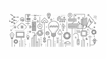 Poster - Abstract Line Art Illustration of Innovation and Growth - Abstract illustration of innovation and growth represented by lines and icons. The theme of the image is about new ideas, progress, and busine