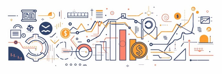 Poster - Business Success and Growth: A Visual Representation - A abstract illustration showing data and progress charts for business growth and success.