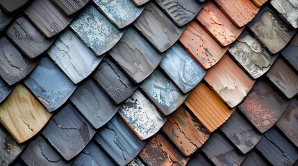Poster - Colorful Roof Tiles Pattern - Close-up shot of colorful roof tiles forming a geometric pattern.