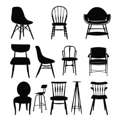 Chair silhouette, chair black  silhouette table, bench & seating icon vector illustration