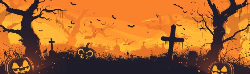 Halloween night background with jack o lantern, spooky trees