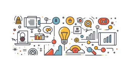 Poster - Innovative Business Strategy & Idea Illustration - An illustration depicting a business strategy with a focus on innovation, idea generation, growth, and progress.