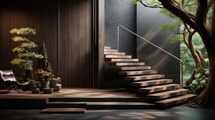 Wall Mural - A luxury home entrance with a handcrafted wooden door and artisan hardware  