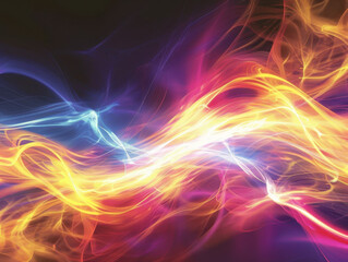 Poster - Colorful abstract light trails with vibrant red, yellow, and blue hues on a dark background