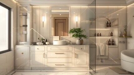 Poster - Modern Bathroom Interior Design with Gold Accents.