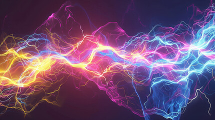 Poster - Abstract colorful neon light streaks on dark background, vibrant electric wave pattern, digital energy flow