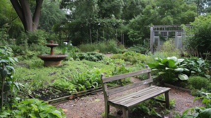 Wall Mural - Tranquil Garden Bench.