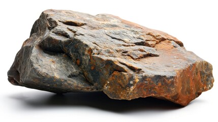 Wall Mural - close up side view on one single rock on white background