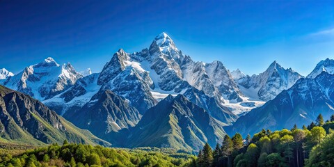 Canvas Print - Beautiful mountain range with clear blue sky , nature, landscape, mountains, scenic, panoramic, majestic, breathtaking