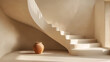 © VikaKa - Soft plaster wall with terracotta vase on the floor, minimal interior design, beige and white tones