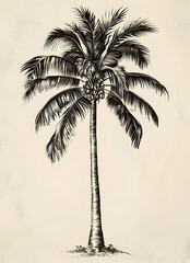 Wall Mural - Palm tree tropical illustration vintage style