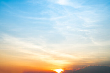 Wall Mural - Beautiful , luxury soft gradient orange gold clouds and sunlight on the blue sky perfect for the background, take in everning,Twilight, Large size, high definition landscape photo